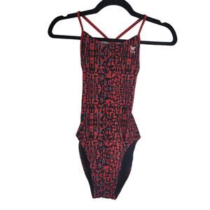 TYR One Piece Swim Summer Red Gray Black One Piece Bathing Suit 30 - XS